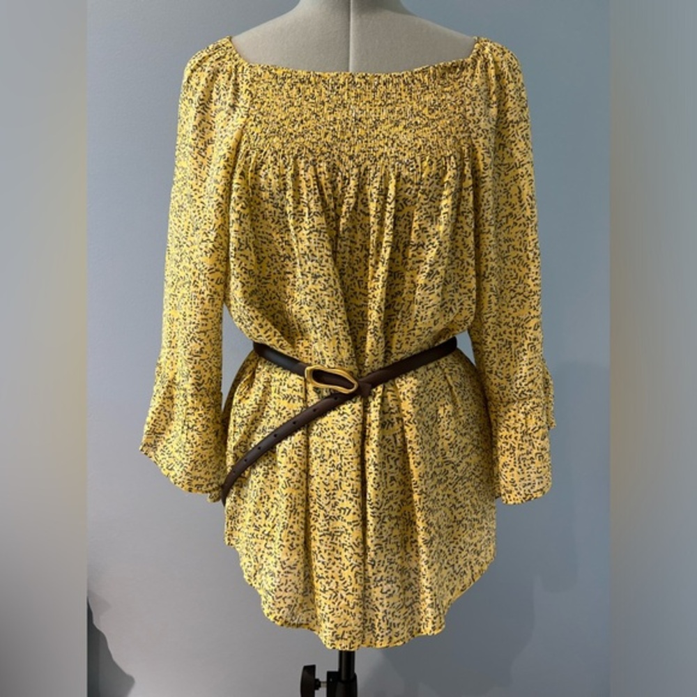 Hope & Harlow Woven Peasant Top Blouse Shirt Boho Gray Yellow Size L